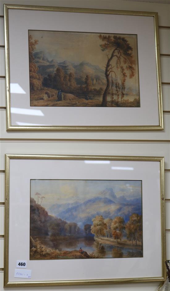 J.G. 1821, pair of watercolours, mountain landscapes, initialled and dated, 25 x 36cm